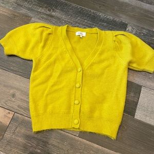 Bohme Coletta bright yellow short sleeve button up cardigan sweater
